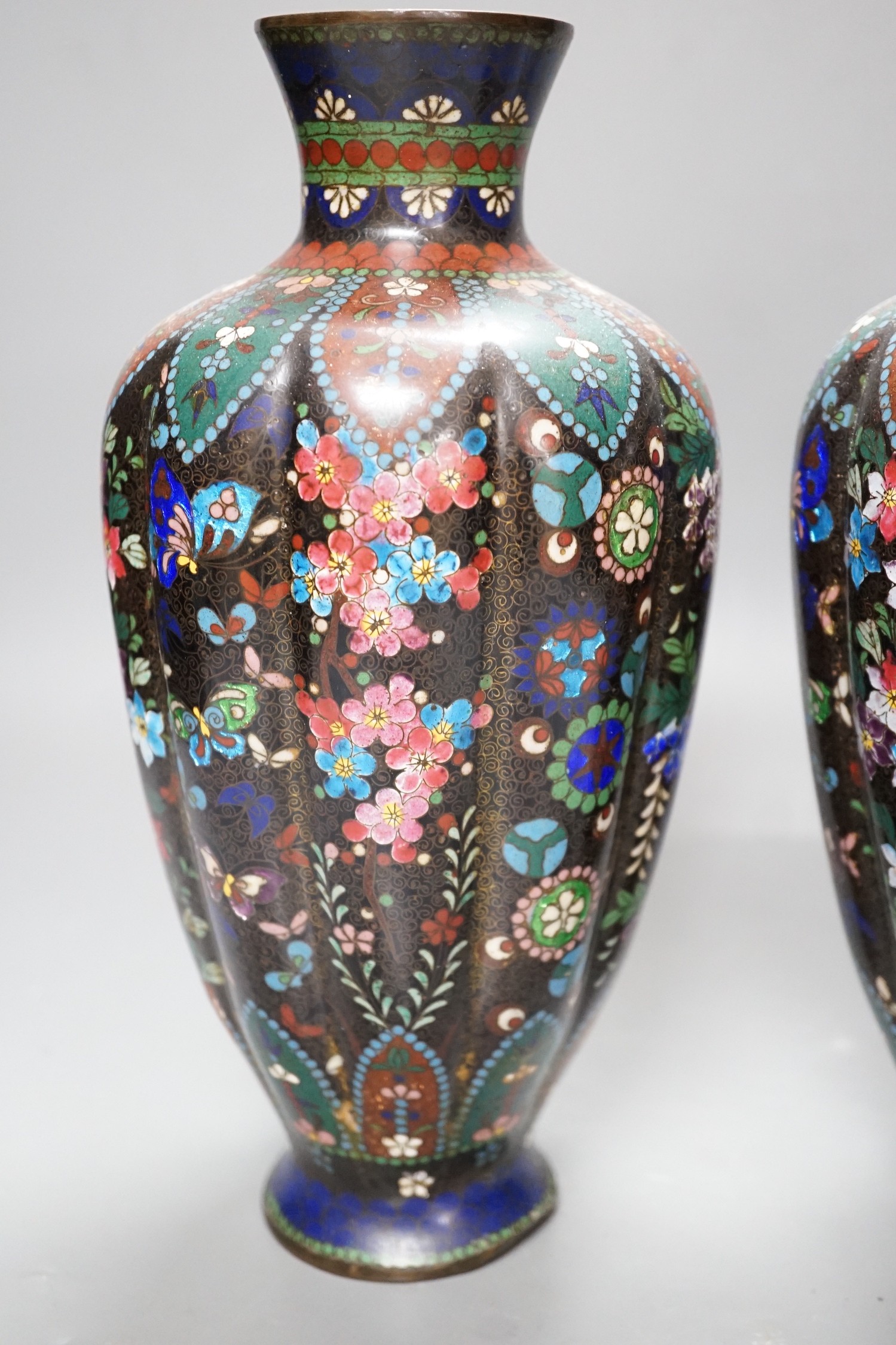 A pair of Japanese cloisonné enamel vases, 26cm